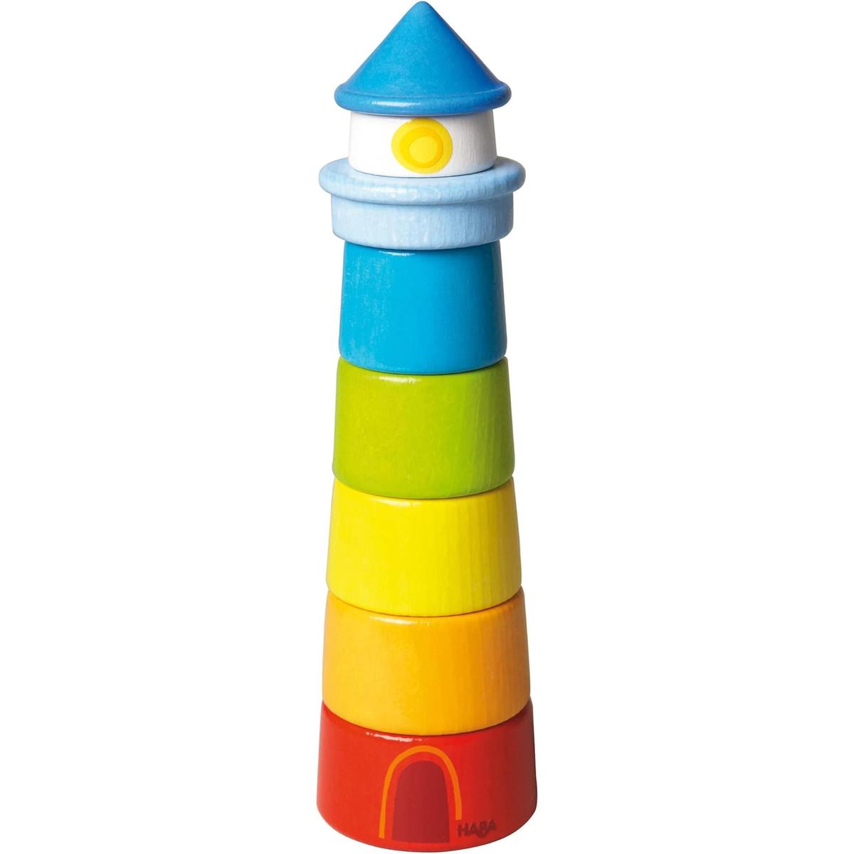 HABA Lighthouse Juego de 8 apiladores de madera con arco