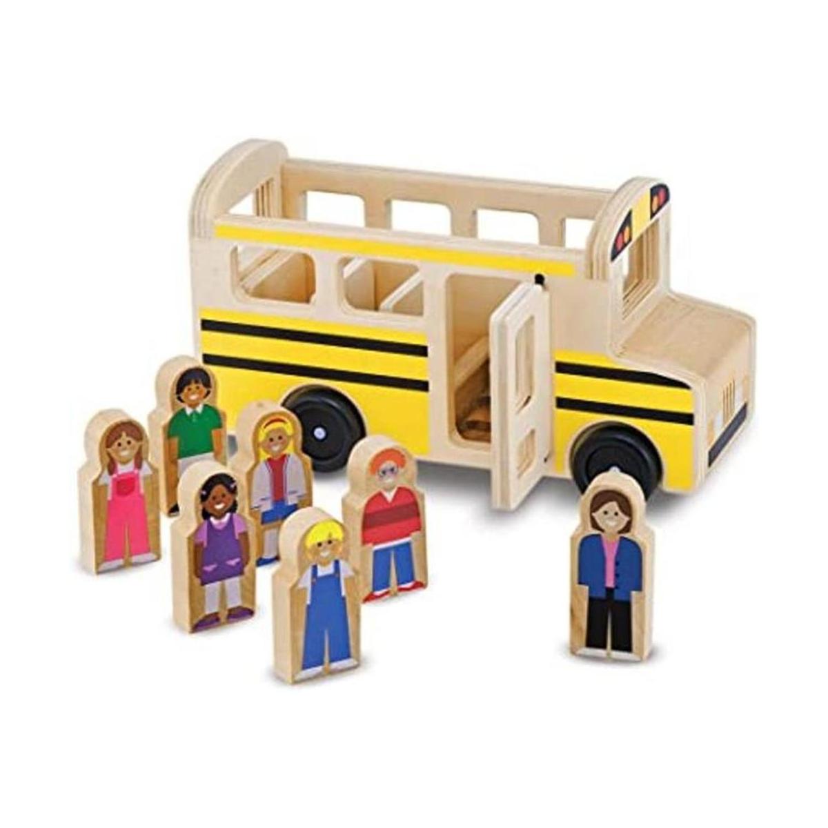 Melissa Doug Juego de madera de autobús escolar con 7