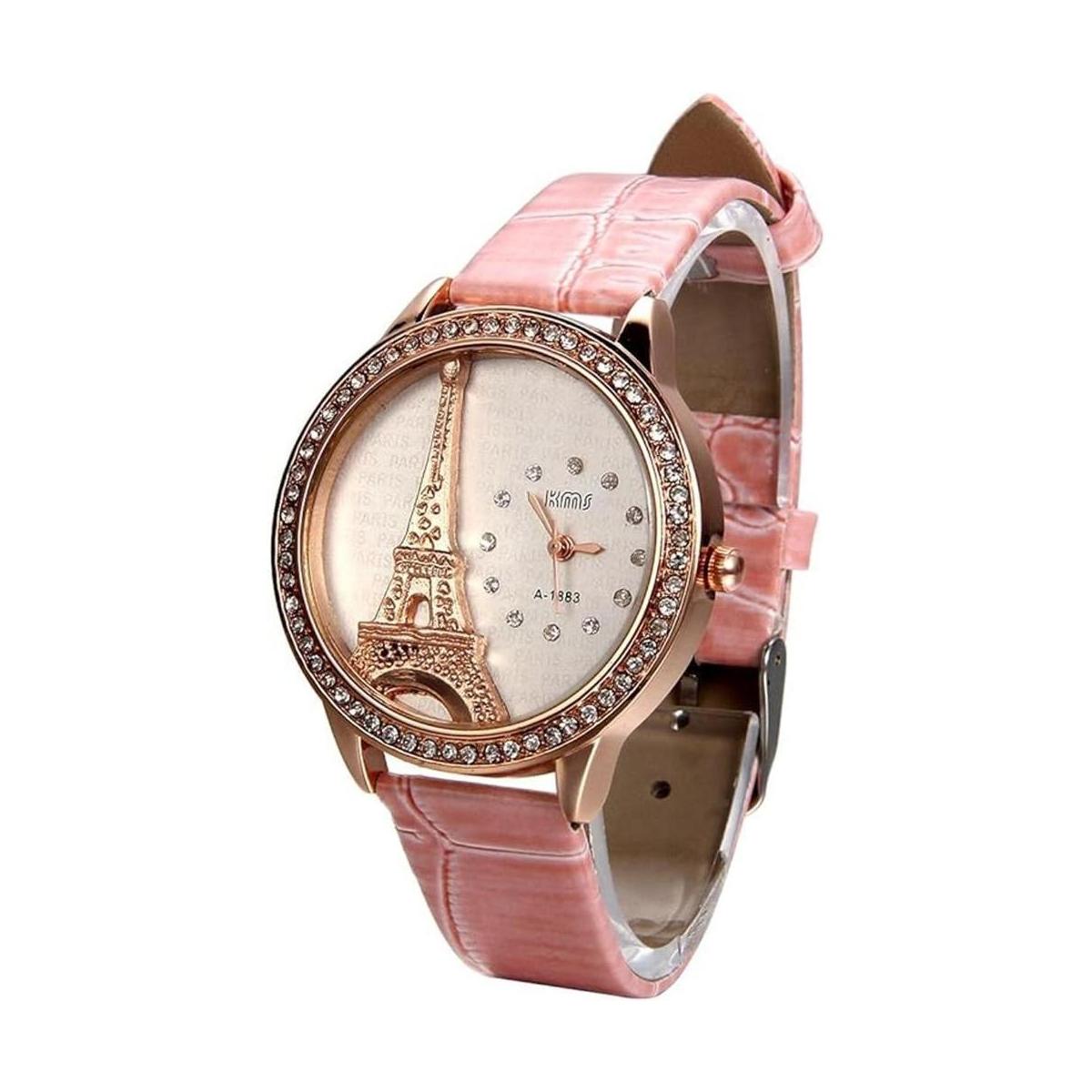 JewelryWe Bling Rhinestone acentuado Torre Eiffel reloj de