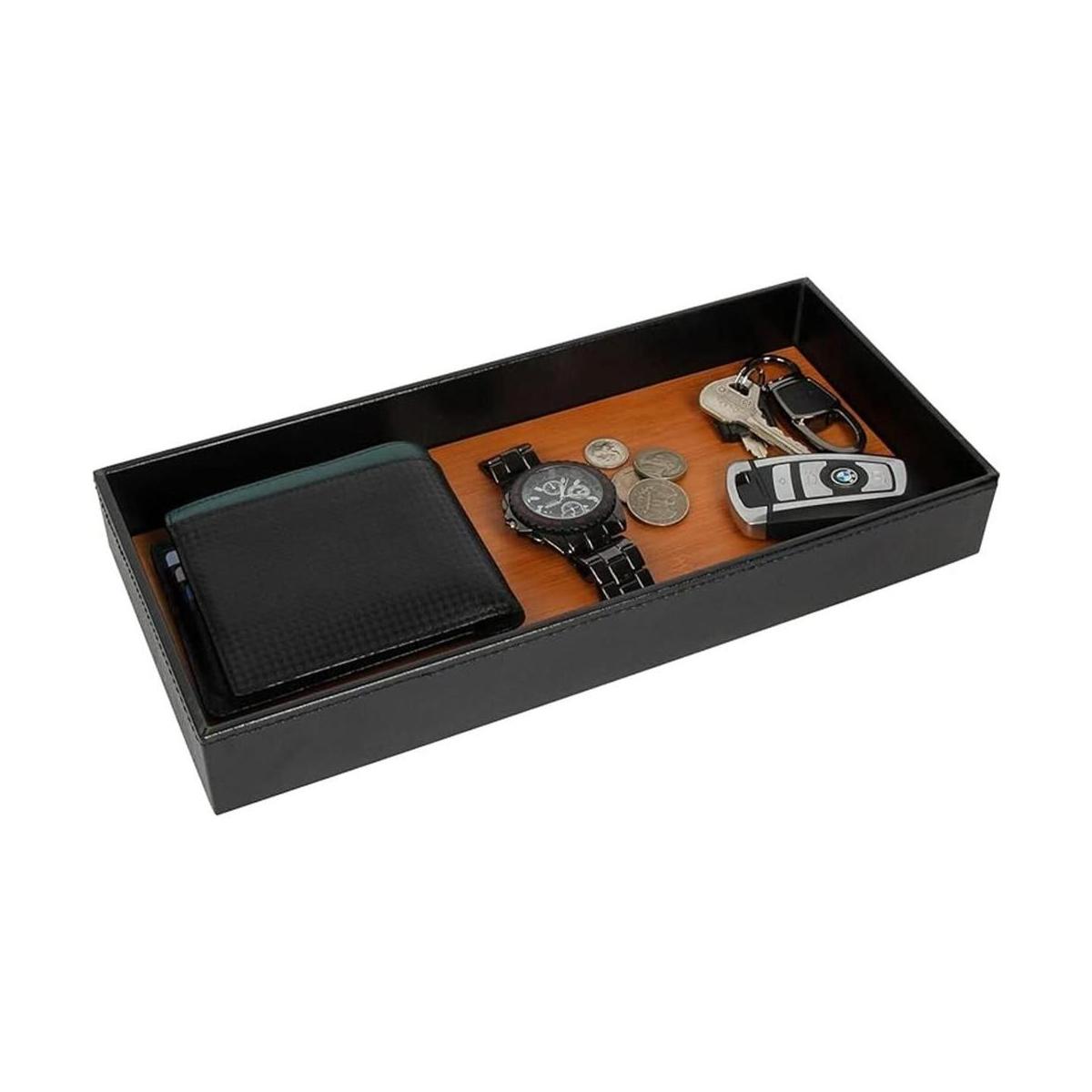 JACKCUBE DESIGN Bandeja de cuero de bambú para hombres