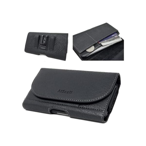 AIScell Funda tipo cartera de piel negra con clip para_1