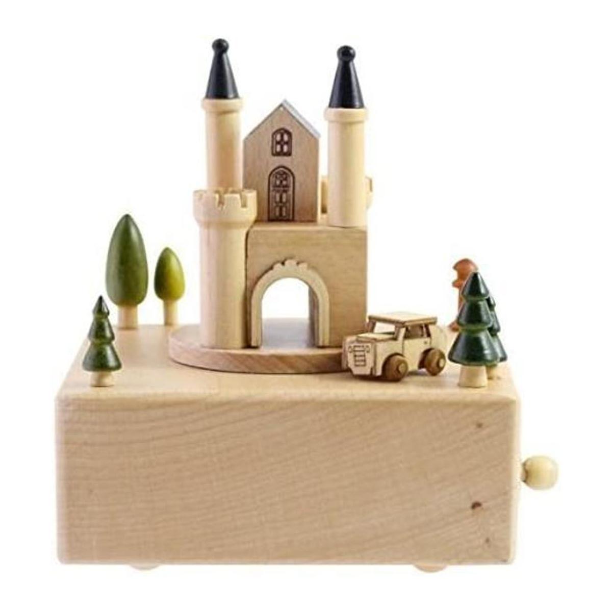Caja musical de madera de calidad con castillo europeo con