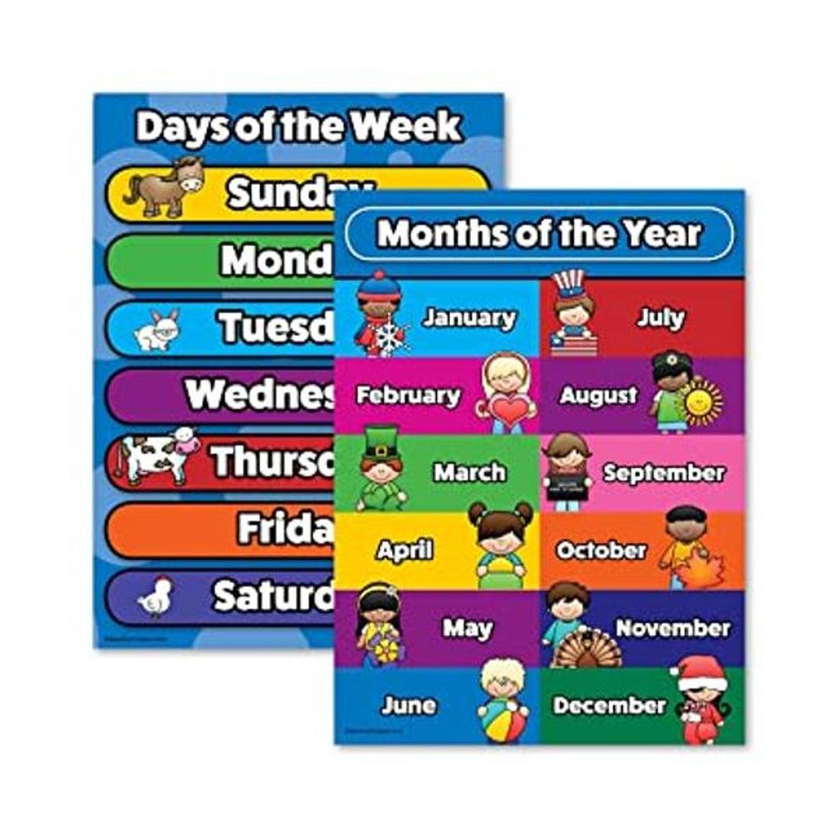 Juego de carteles de los días de la semana y los meses del