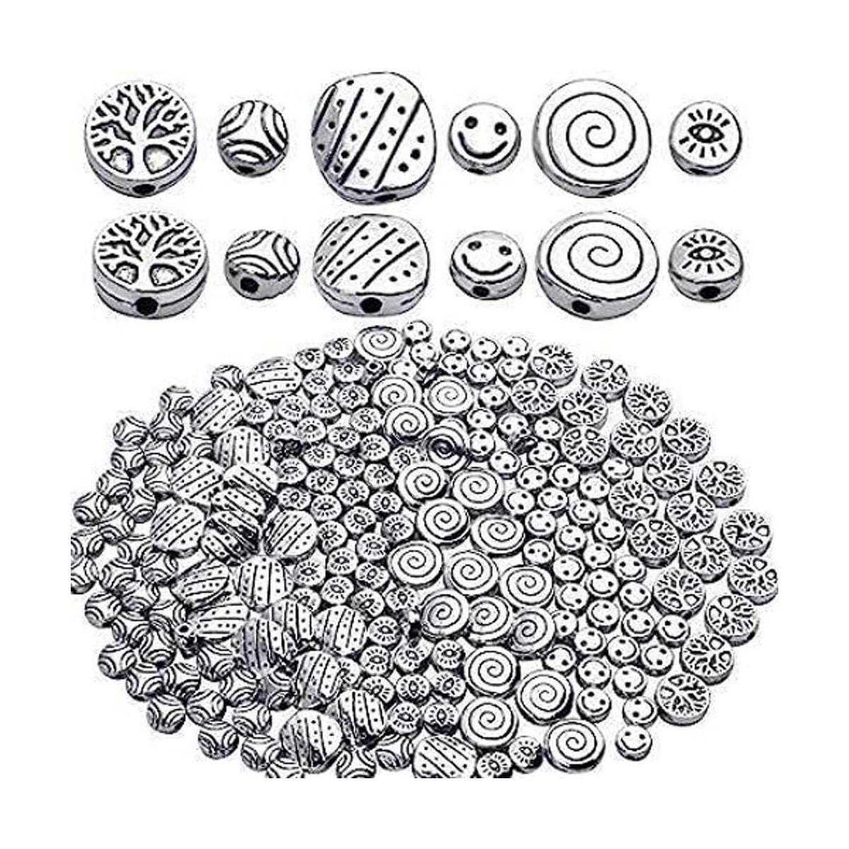 200 cuentas espaciadoras planas de plata envejecida