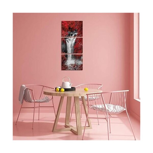 3 piezas de arte de pared árboles rojos bosque cascada_2