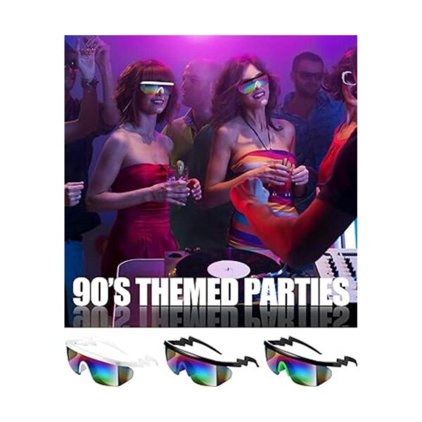 3 Pairs Neon Semi Rimless Goggle Sunglasses Rainbow Lens_5