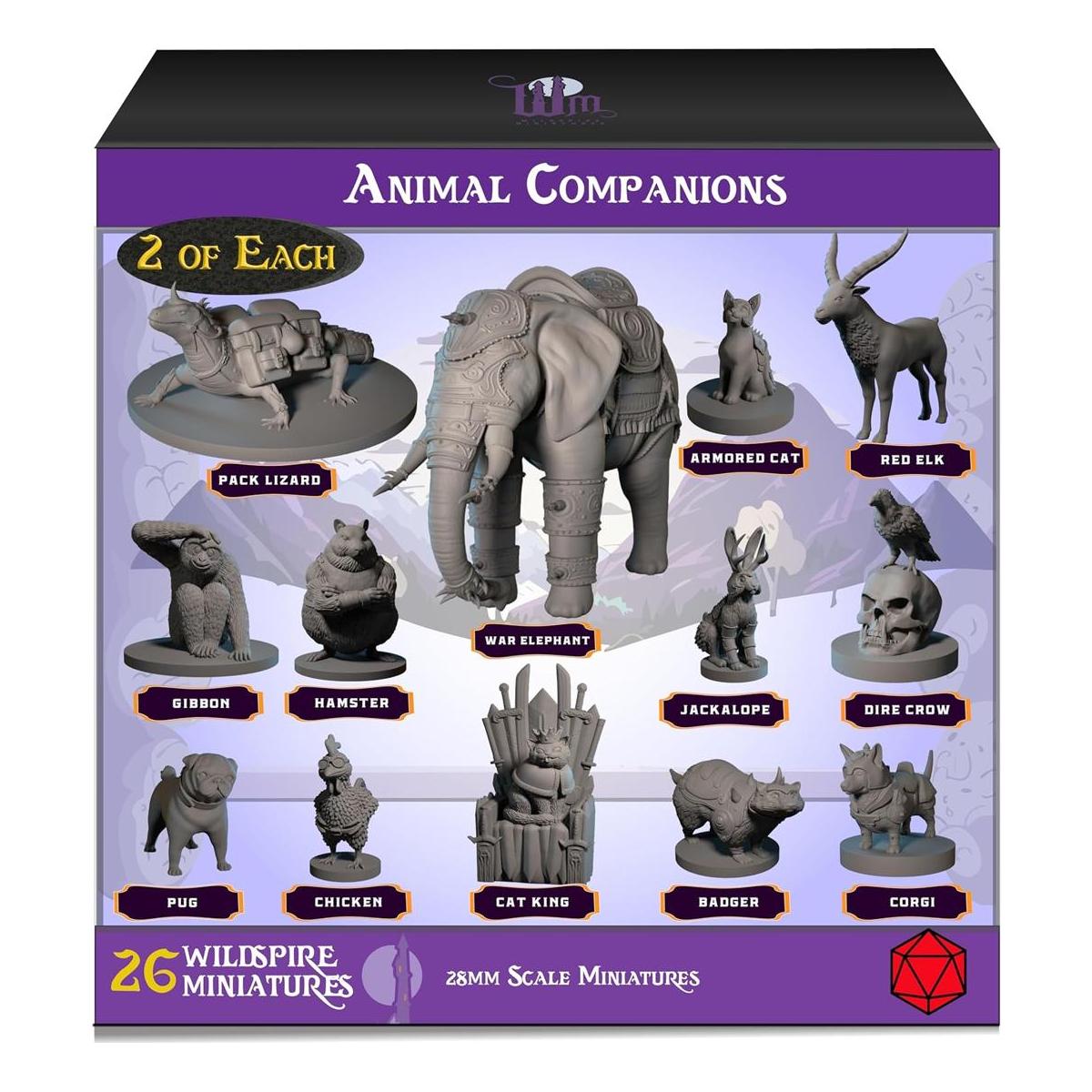 26 minis de animales para miniaturas DND de 1.102 in sin