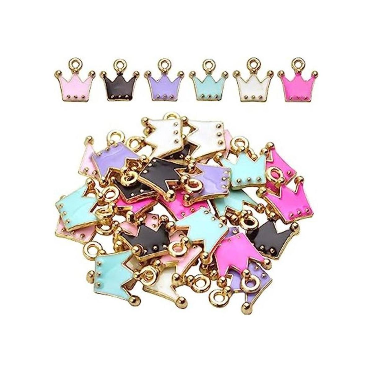 30pcs Chapado en Oro Esmalte Corona Encantos Colgantes