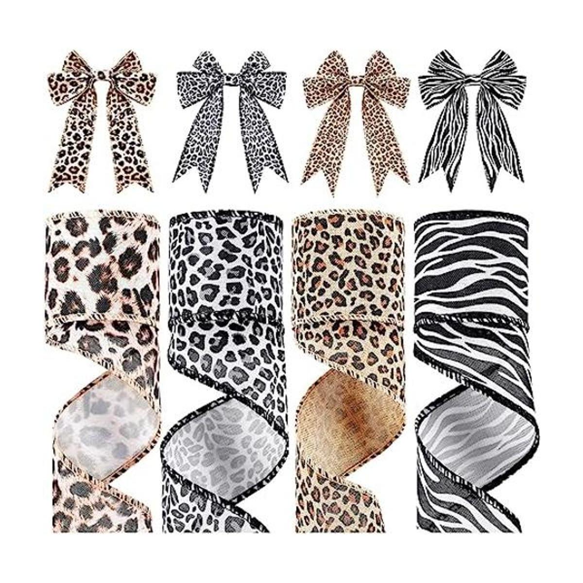 4 rollos de cinta con estampado de leopardo de 20 yardas