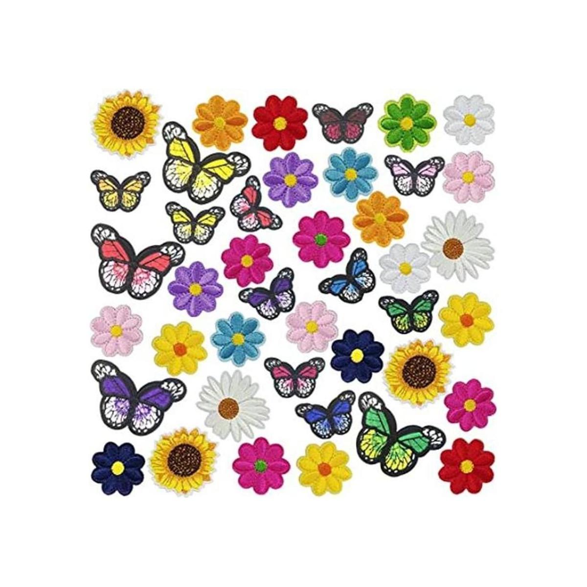 42 parches bordados de mariposa para planchar con flores
