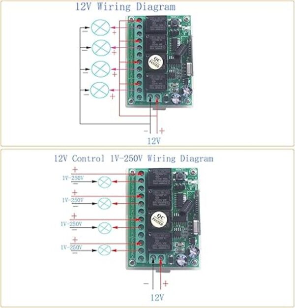433 Mhz DC 12 V 4 canales inalámbrico RF interruptor de