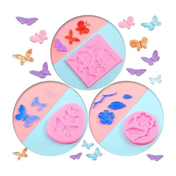 5 moldes de silicona con forma de mariposa y flor para