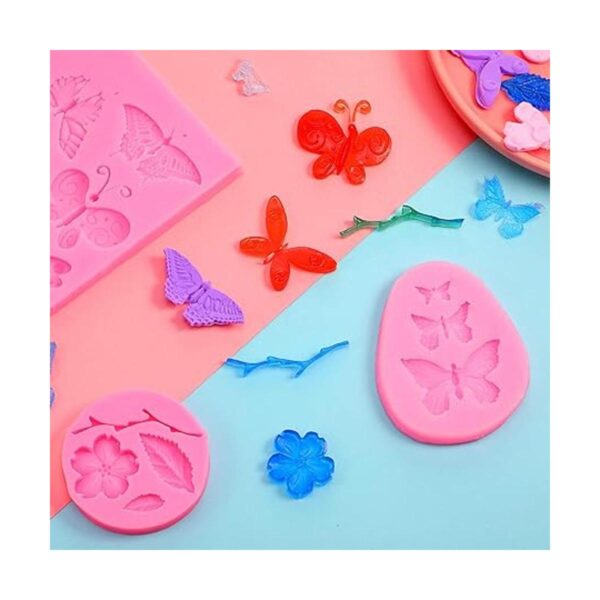 5 moldes de silicona con forma de mariposa y flor para