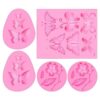 5 moldes de silicona con forma de mariposa y flor para