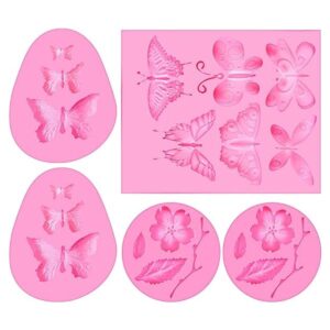 5 moldes de silicona con forma de mariposa y flor para