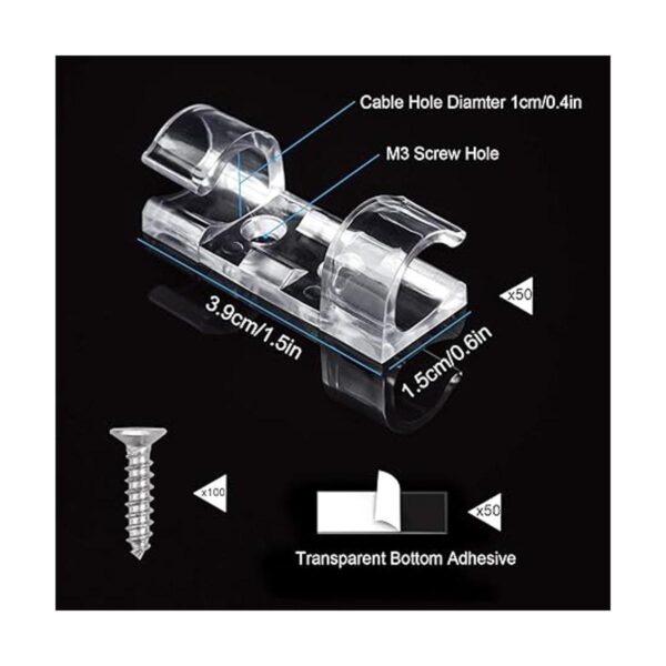 50 clips de cable resistentes transparentes con 100