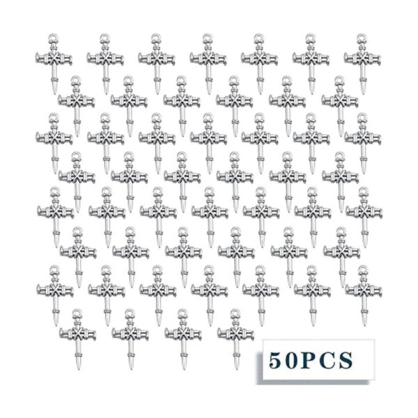 50 dijes de cruz de uñas de plata antigua de aleación_2