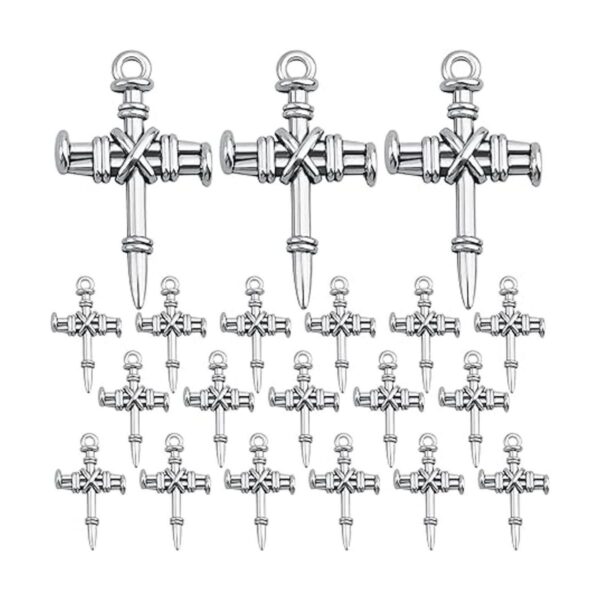 50 dijes de cruz de uñas de plata antigua de aleación_1