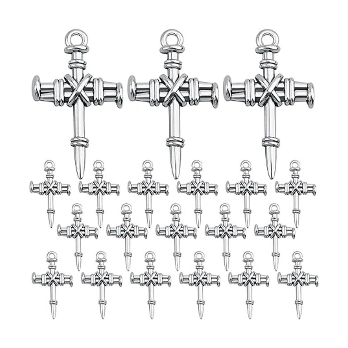 50 dijes de cruz de uñas de plata antigua de aleación
