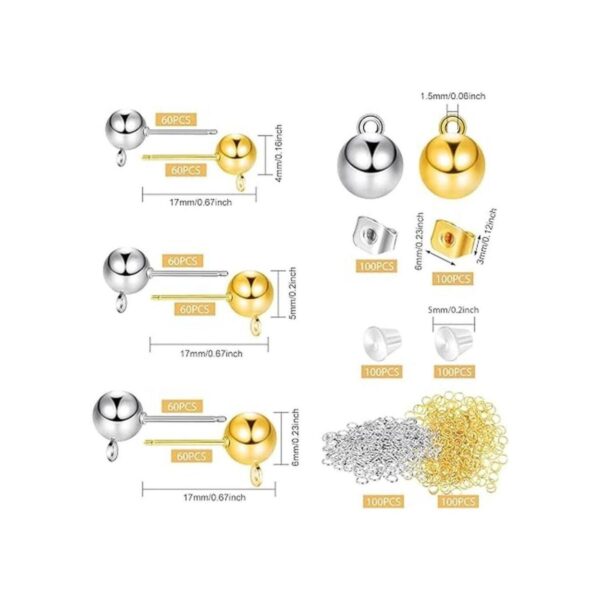 780 piezas de 3 tamaños de aretes de bola con lazo de_2