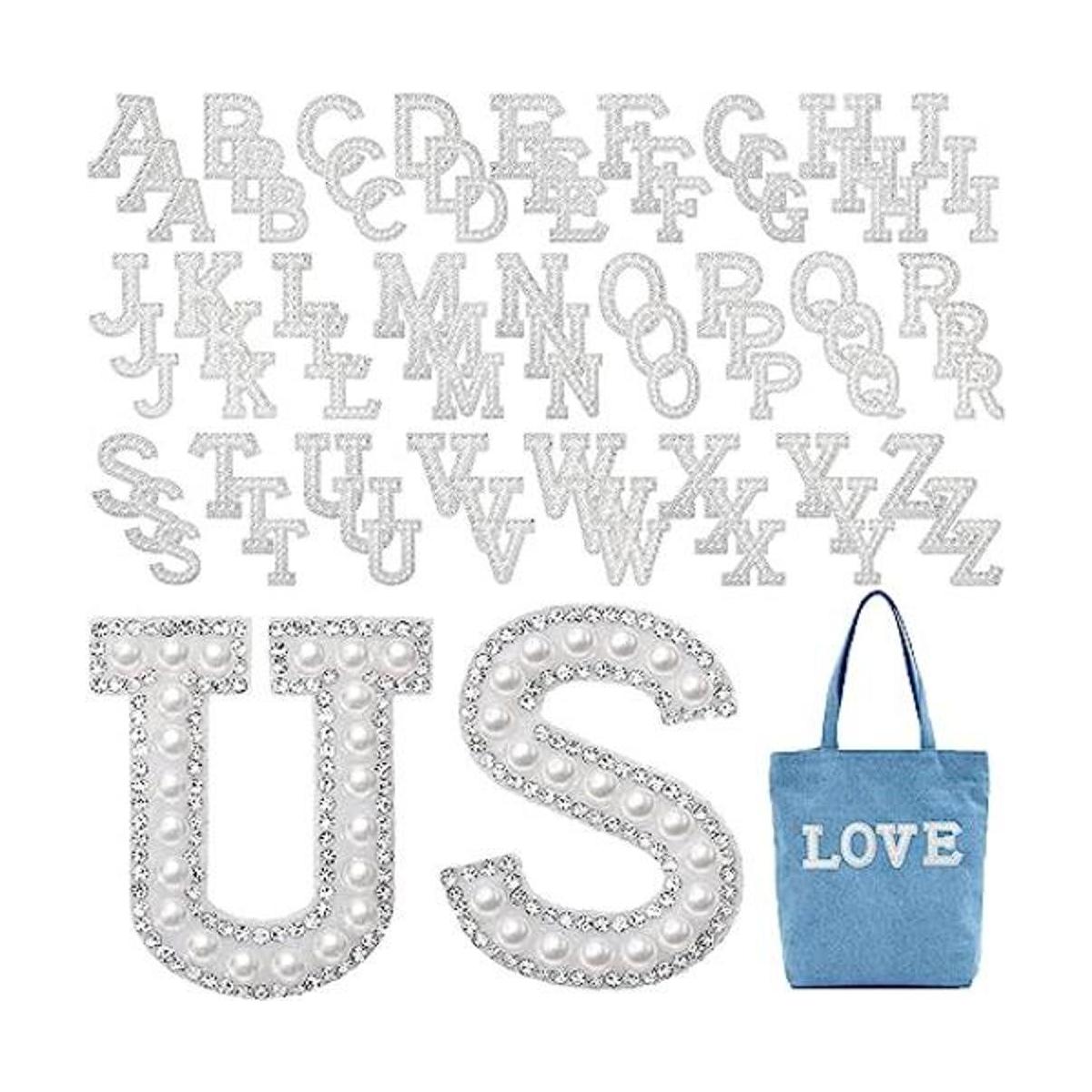 78 parches de letras de perlas para planchar con diamantes