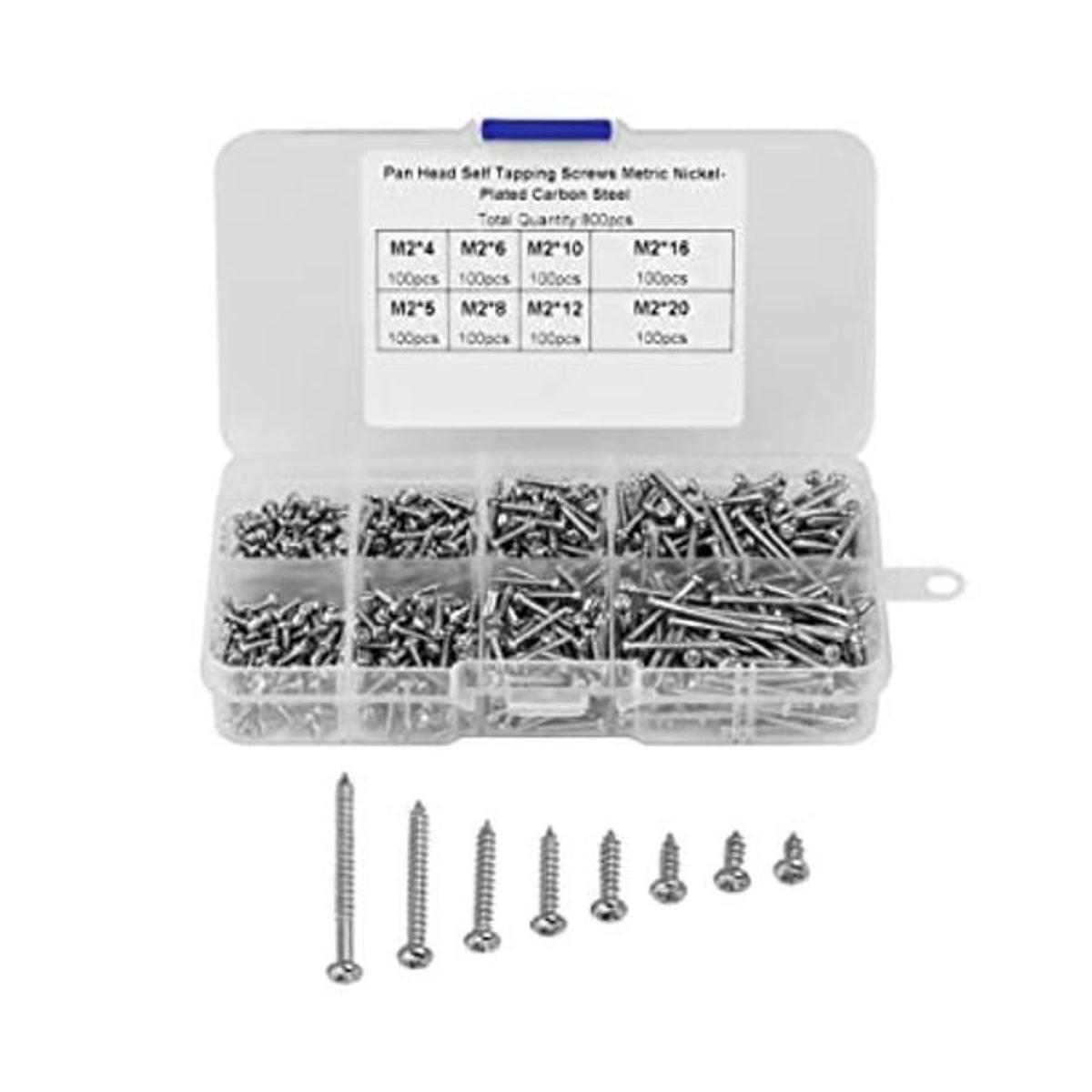800pcs M2 Autoperforantes Tornillos Disco de Cruz Pan