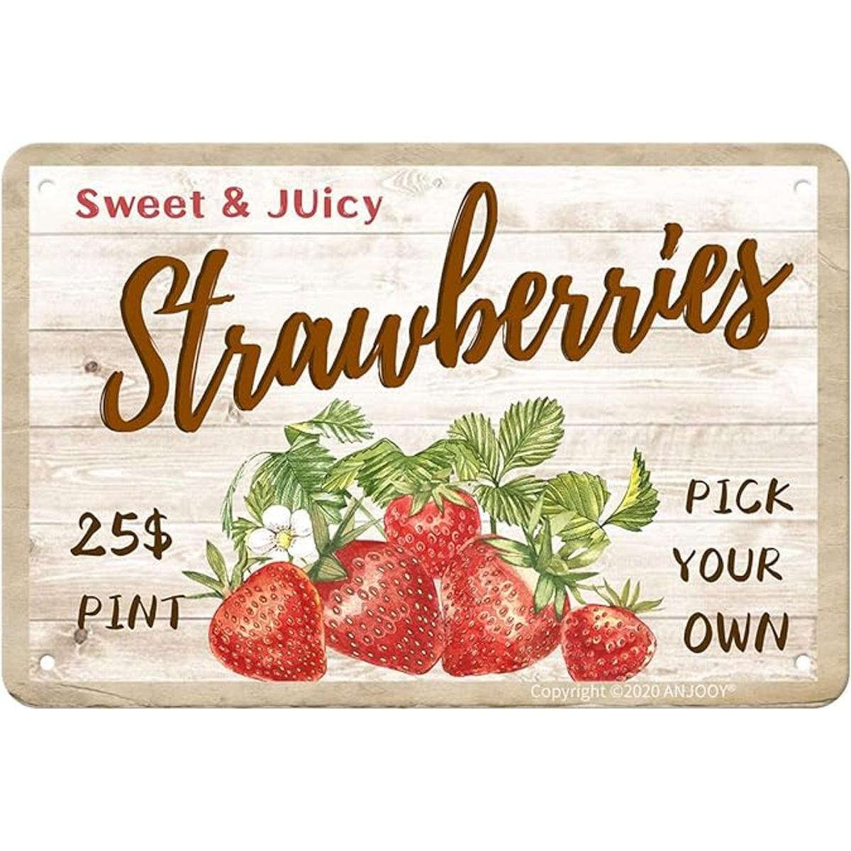 ANJOOY Sweet Juicy Strawberries Pick Your Own Letrero de