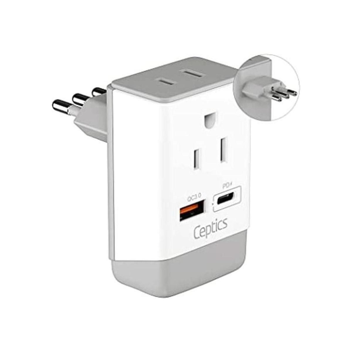 Adaptador de viaje de Italia QC 3.0 y PD de Ceptics USB