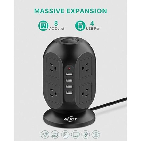 AiJoy Torre de regleta con puertos USB protector de_2