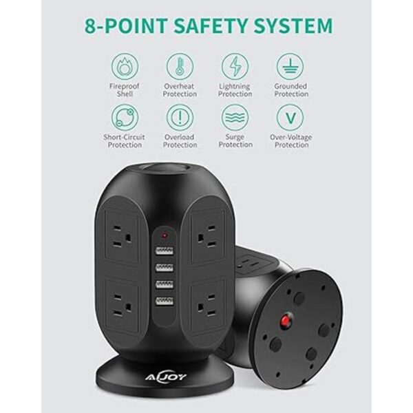 AiJoy Torre de regleta con puertos USB protector de_6