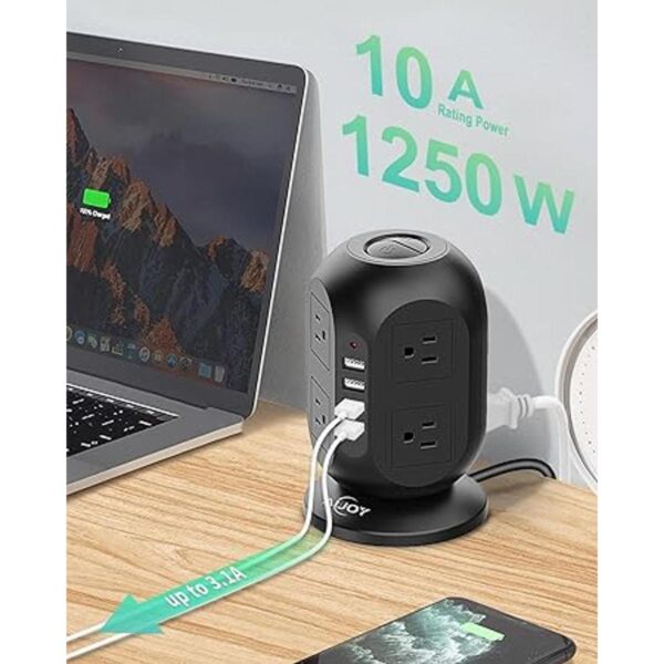 AiJoy Torre de regleta con puertos USB protector de_3
