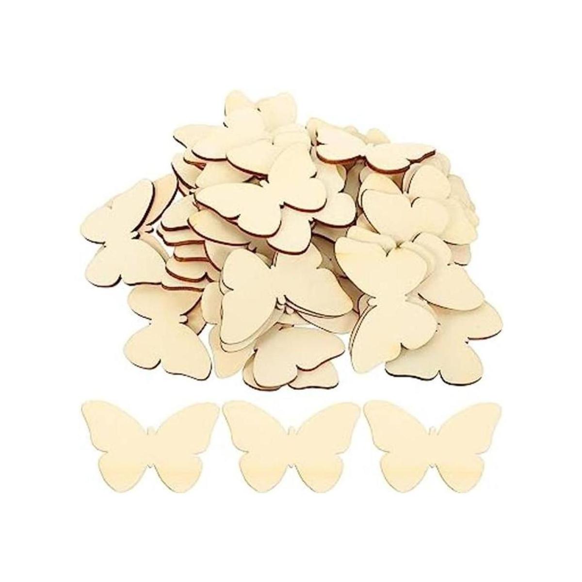 TINKSKY 50 piezas de madera con forma de mariposa en