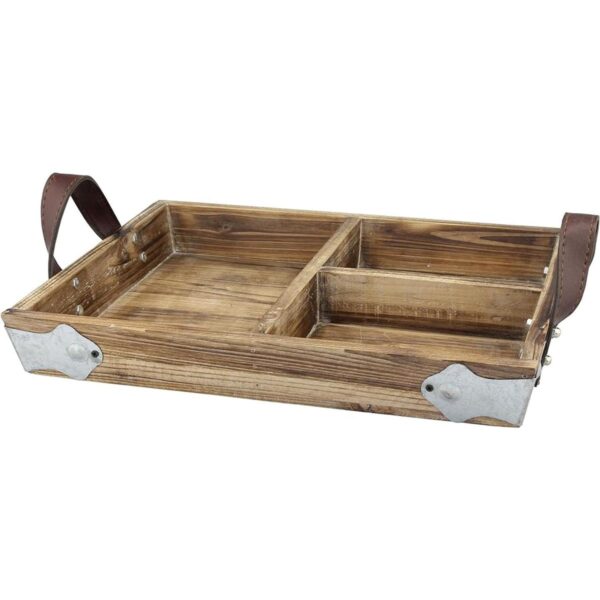 Stonebriar Bandeja rectangular de madera dividida con asas_1