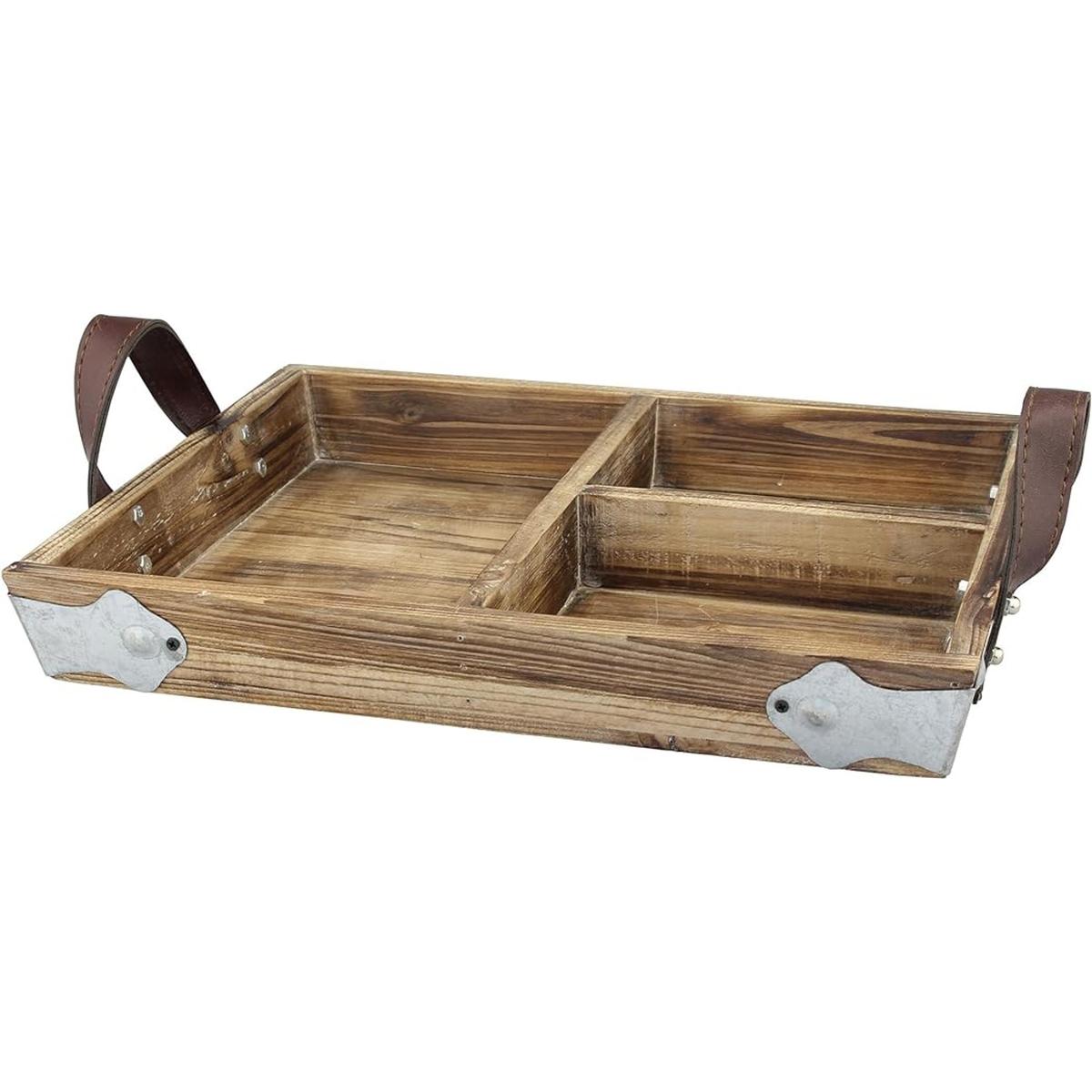 Stonebriar Bandeja rectangular de madera dividida con asas