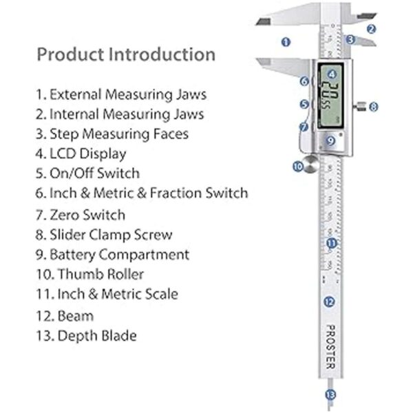 Proster Calibrador digital Vernier de 5.906 in 32_2