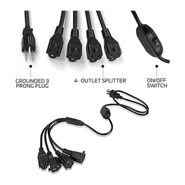 Divisor de cable de extensión de 4 salidas 6 pies de