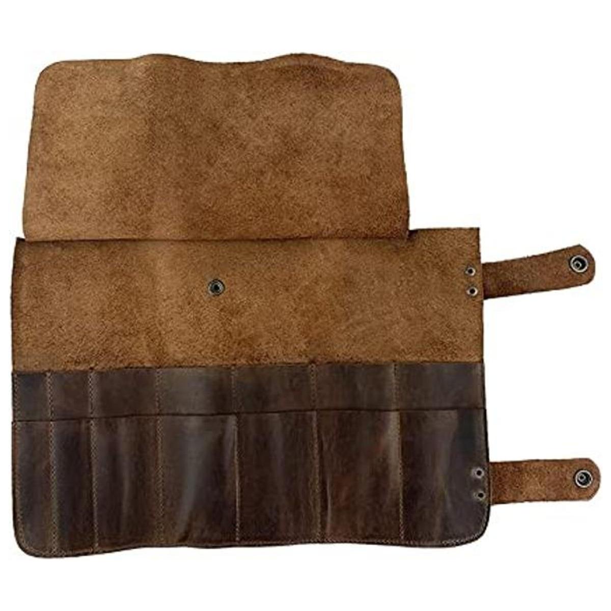 Hide Drink Leather Snap Tool Roll Up Bag 14 Slots