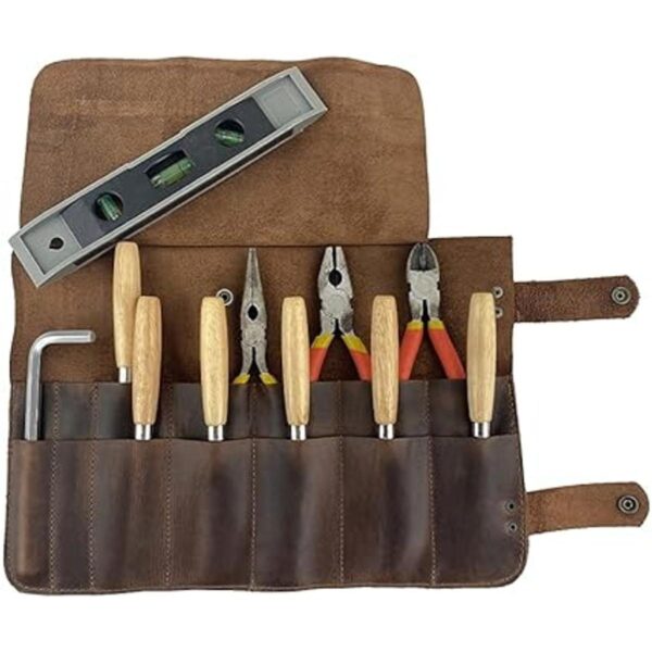 Hide Drink Leather Snap Tool Roll Up Bag 14 Slots