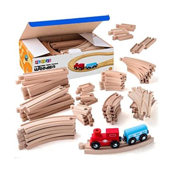 Play22 Pistas de tren de madera 52 piezas de tren de_1