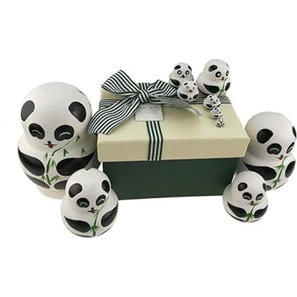 Apol Juego de 10 osos de panda hechos a mano de madera de_4