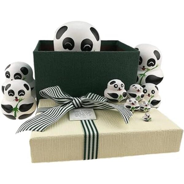 Apol Juego de 10 osos de panda hechos a mano de madera de_5