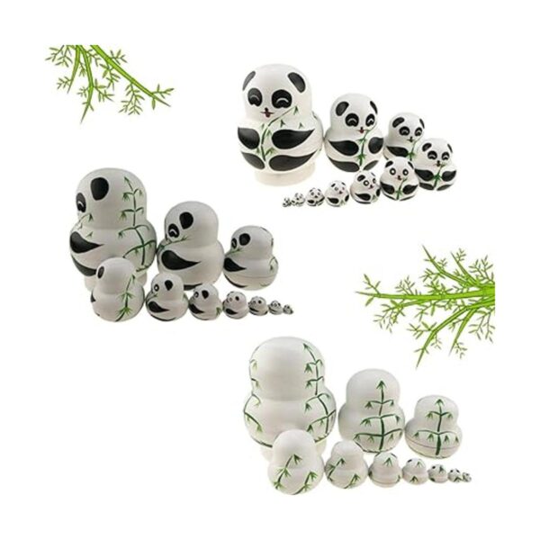 Apol Juego de 10 osos de panda hechos a mano de madera de_2