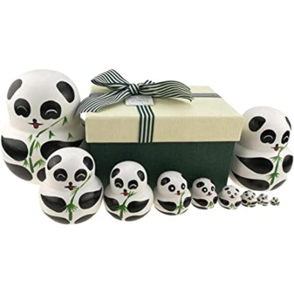 Apol Juego de 10 osos de panda hechos a mano de madera de_1