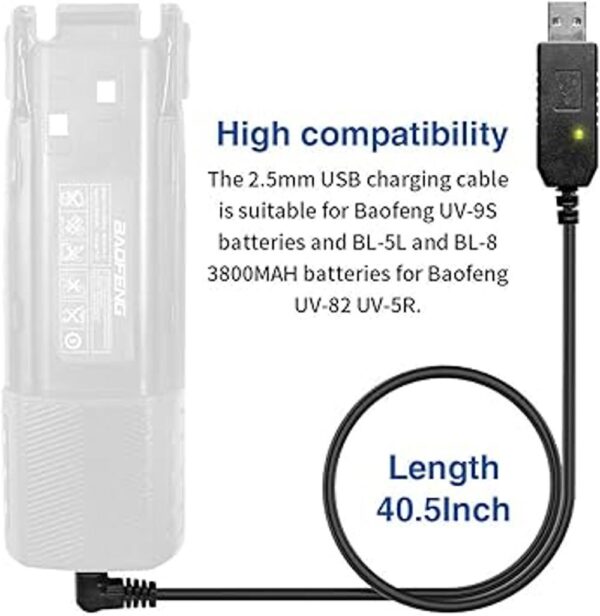 Baofeng Cable cargador USB de 0.098 in con luz indicadora_4