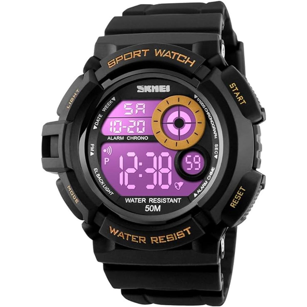 Hombres deporte reloj digital 7 colores LED luz al aire