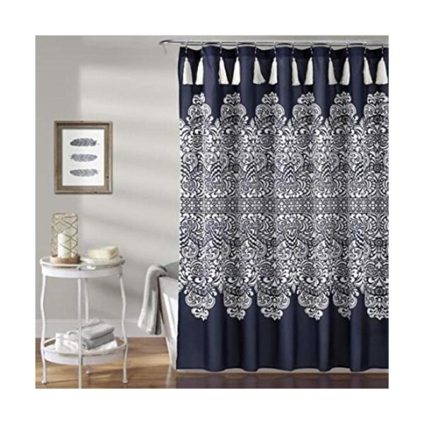 Lush Decor Cortina de ducha estilo medallón bohemio azul_1