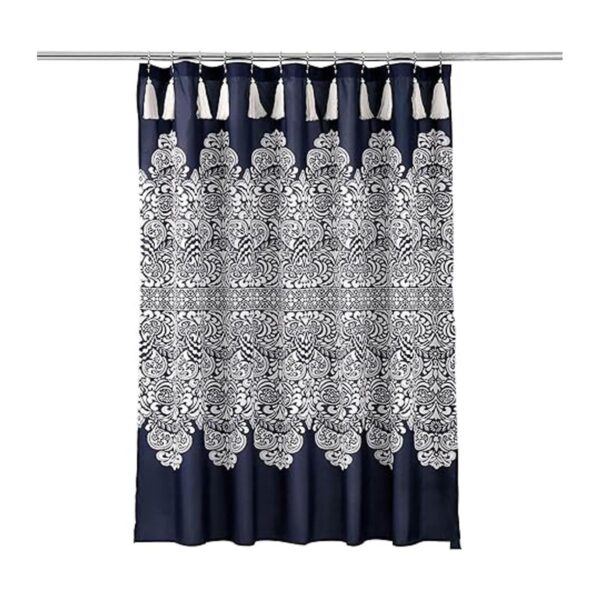 Lush Decor Cortina de ducha estilo medallón bohemio azul_5