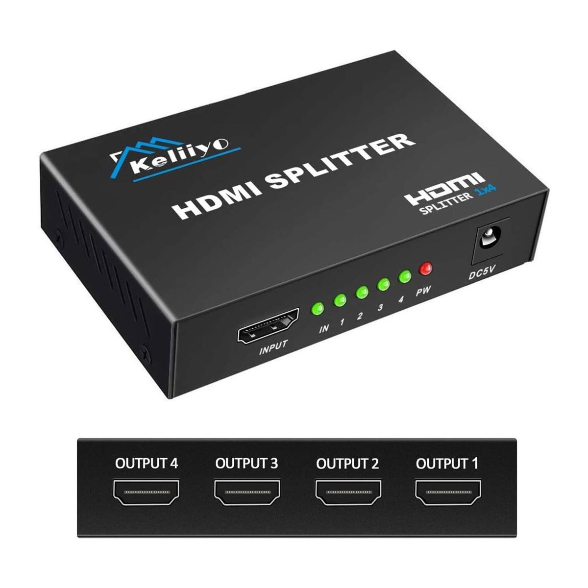 KELIIYO Divisor HDMI 1 en 4 salidas V1.4b con adaptador de