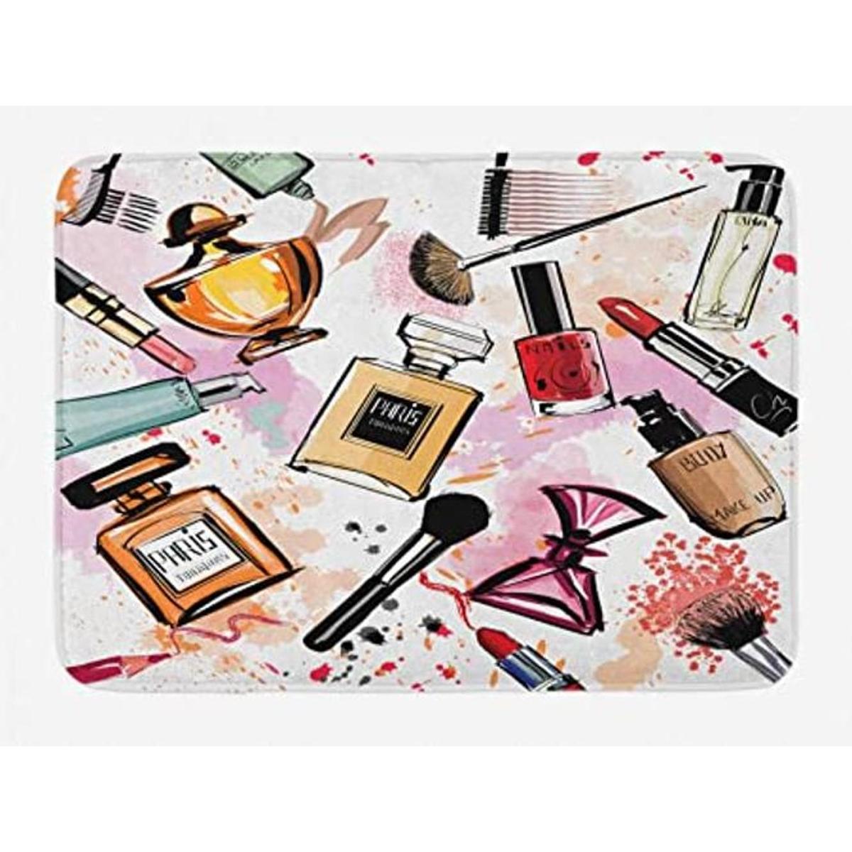 Ambesonne Tapete de baño de moda cosmético y maquillaje