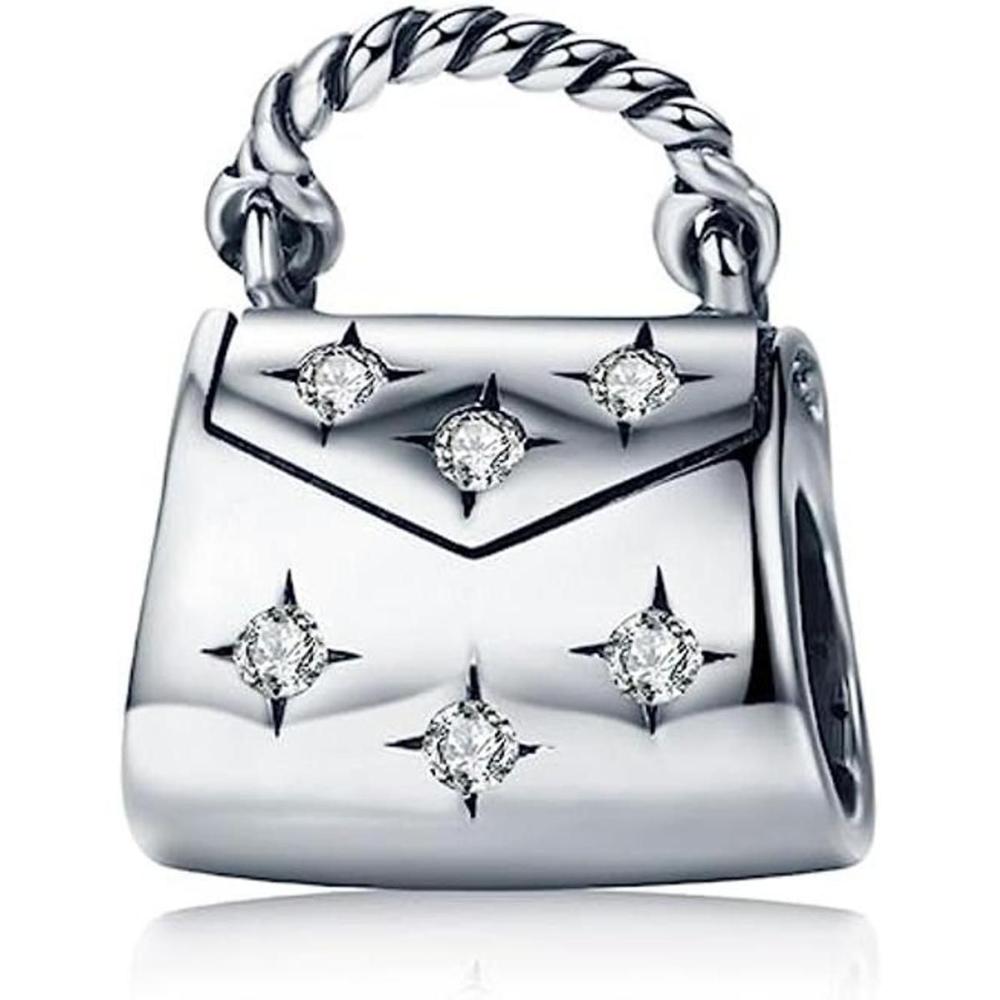 Dije de bolsa brillante de plata de ley 925 para mujer
